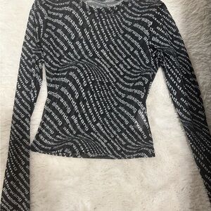Alexander Wang Monochrome Logo Long Sleeve Top
